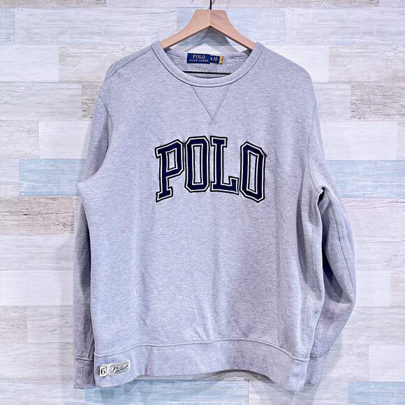 POLO Ralph Lauren Applique Logo Sweatshirt Gray Crewneck Cotton Blend Mens XL - Picture 1 of 11